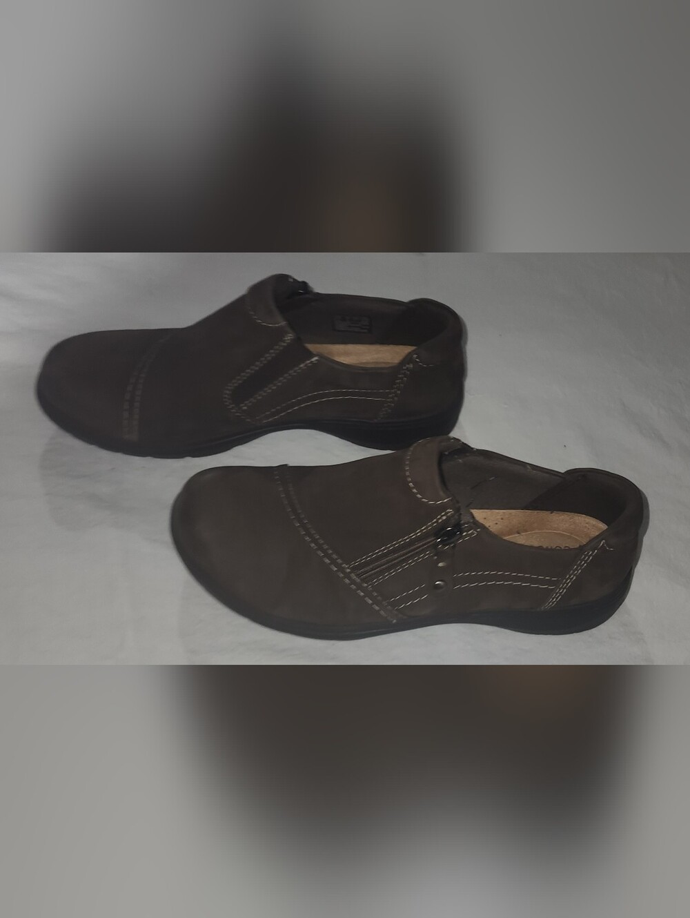 Clarks Women's Dark Brown Slip-On Loafers with Side Zipper Size 7